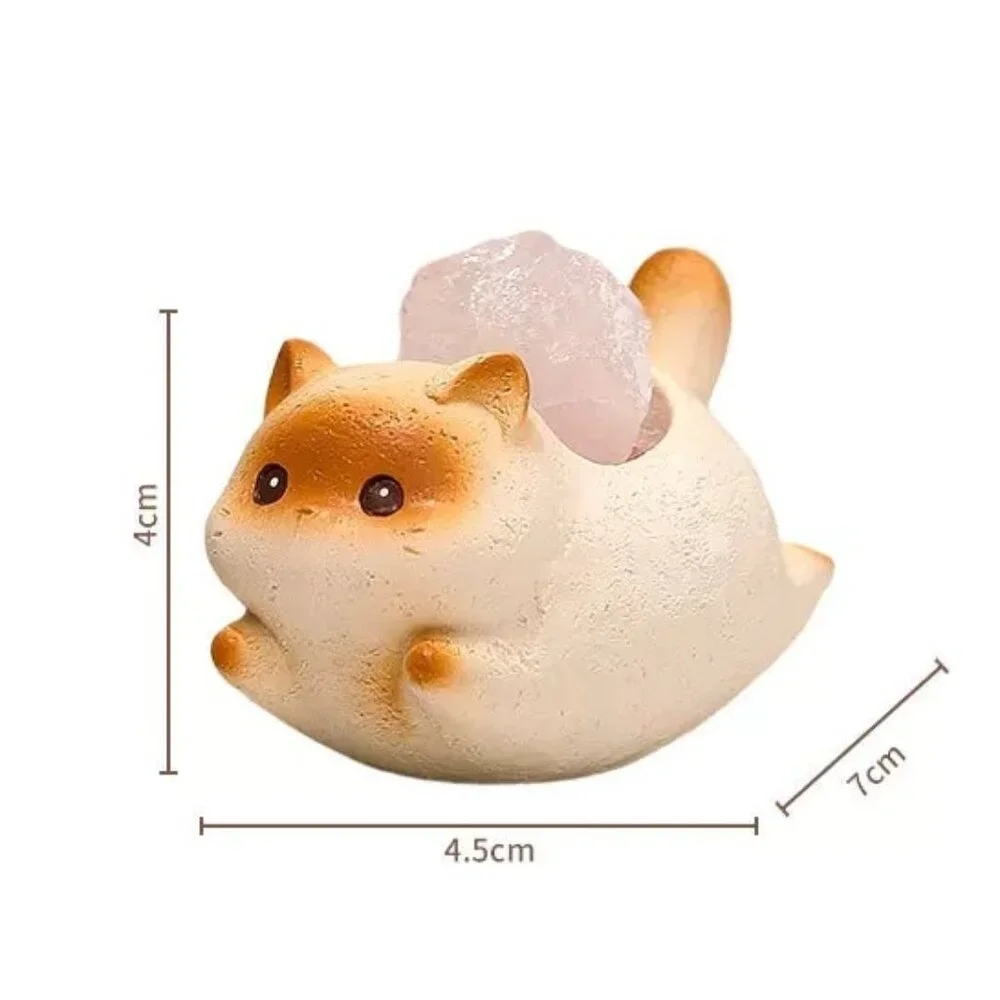 Cute Cat Crystal Figurines – Resin Desk Decor with Natural Stones